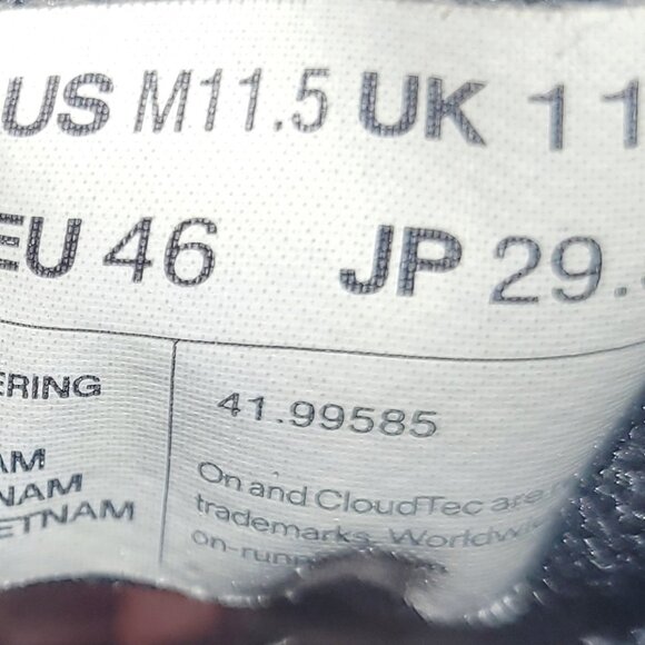 On Running Cloudswift 41.99585 Mens Size US 11.5 Black Rock White Sneaker Shoes - Picture 13 of 13